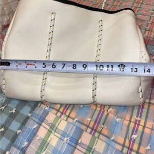 Threaded Pear Neoprene White Tote Bag with attached pouch